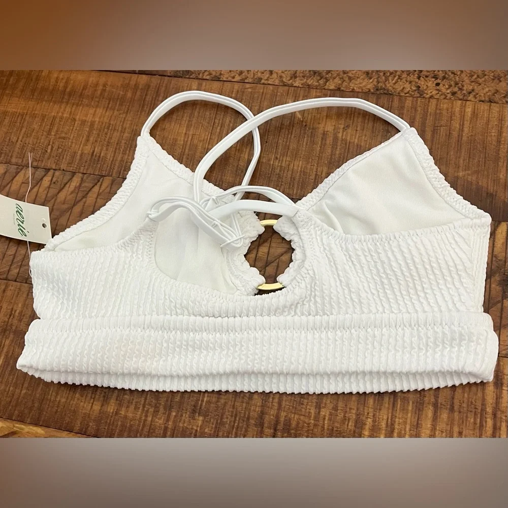 NWT Aerie Crinkle Scoop Cutout Bikini Top in White - Size XS